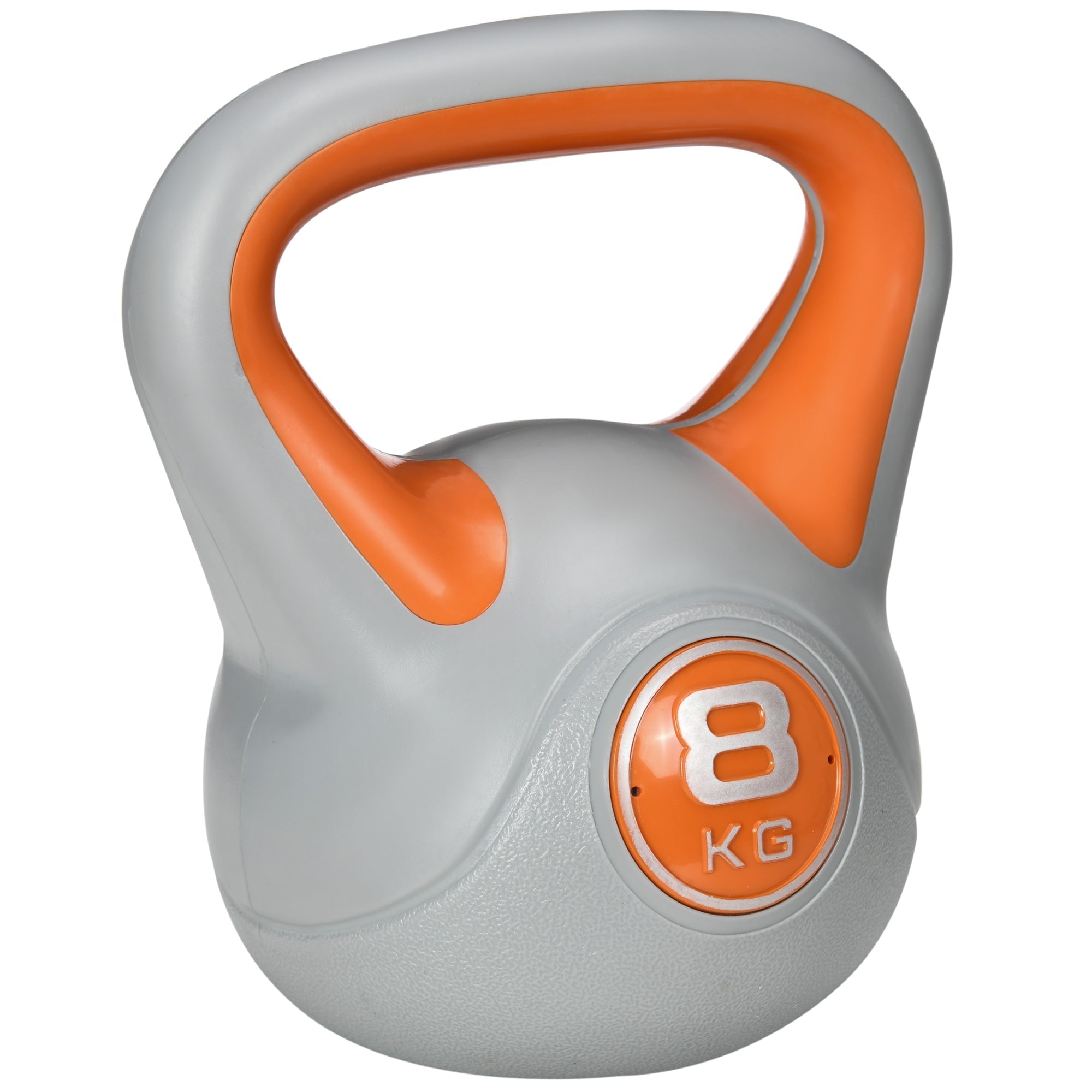 Kettlebell 8kg in PU and Sand with Flat Base and Handle for Deadlifts, Squats and Lifts, 20x14x24 cm, Orange - Borge' Group Limited