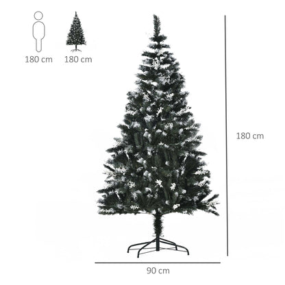 Christmas Tree with Snow Effect | 180cm Snowy Christmas Tree with White Decorative Berries, Removable Folding Base, 603 Branches, Green - Borgè