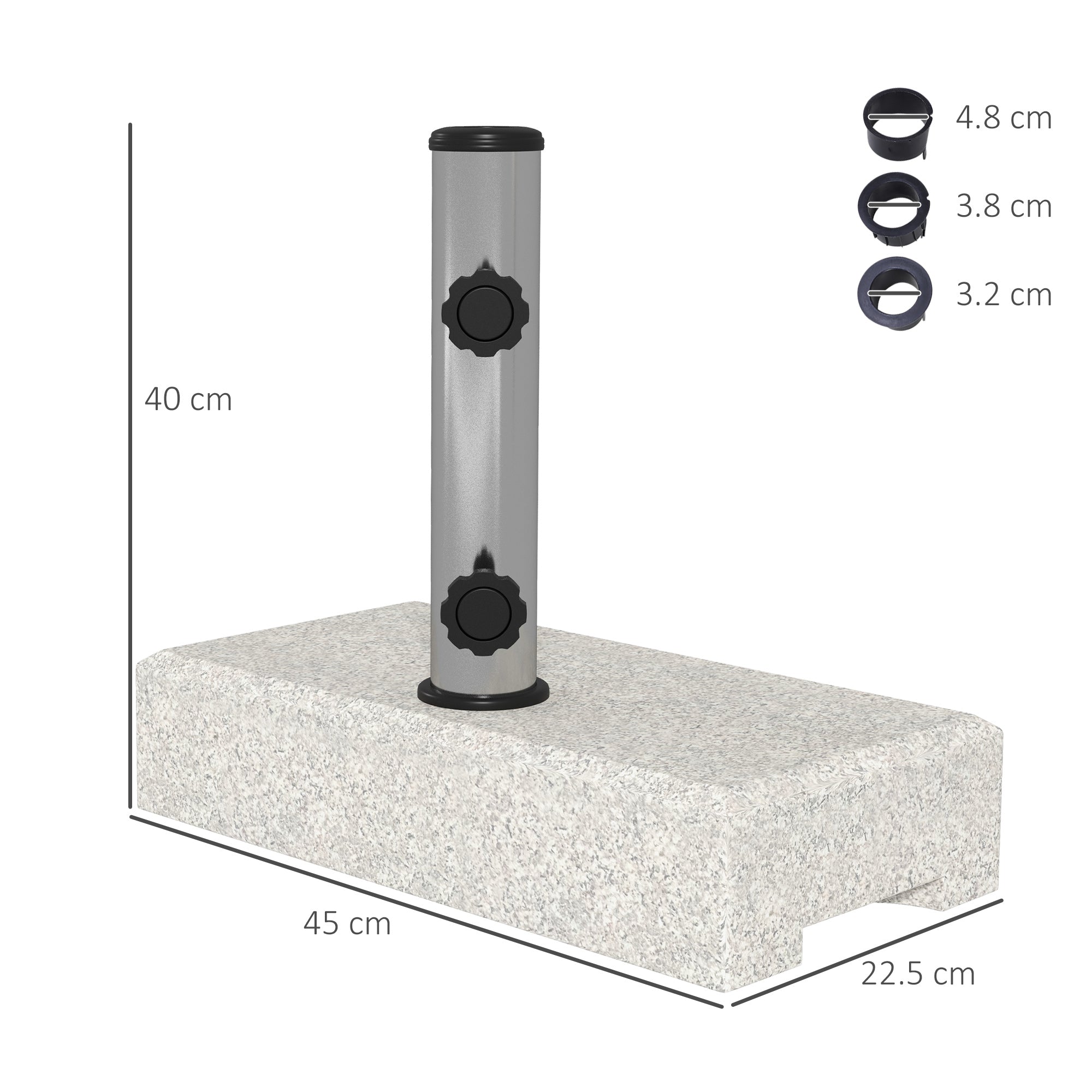 Base Outsunny for garden umbrella 25kg for Ã˜32mm, Ã˜38mm and Ã˜48mm poles, in granite and stainless steel, 45x22.5x40 cm, gray - Borgè
