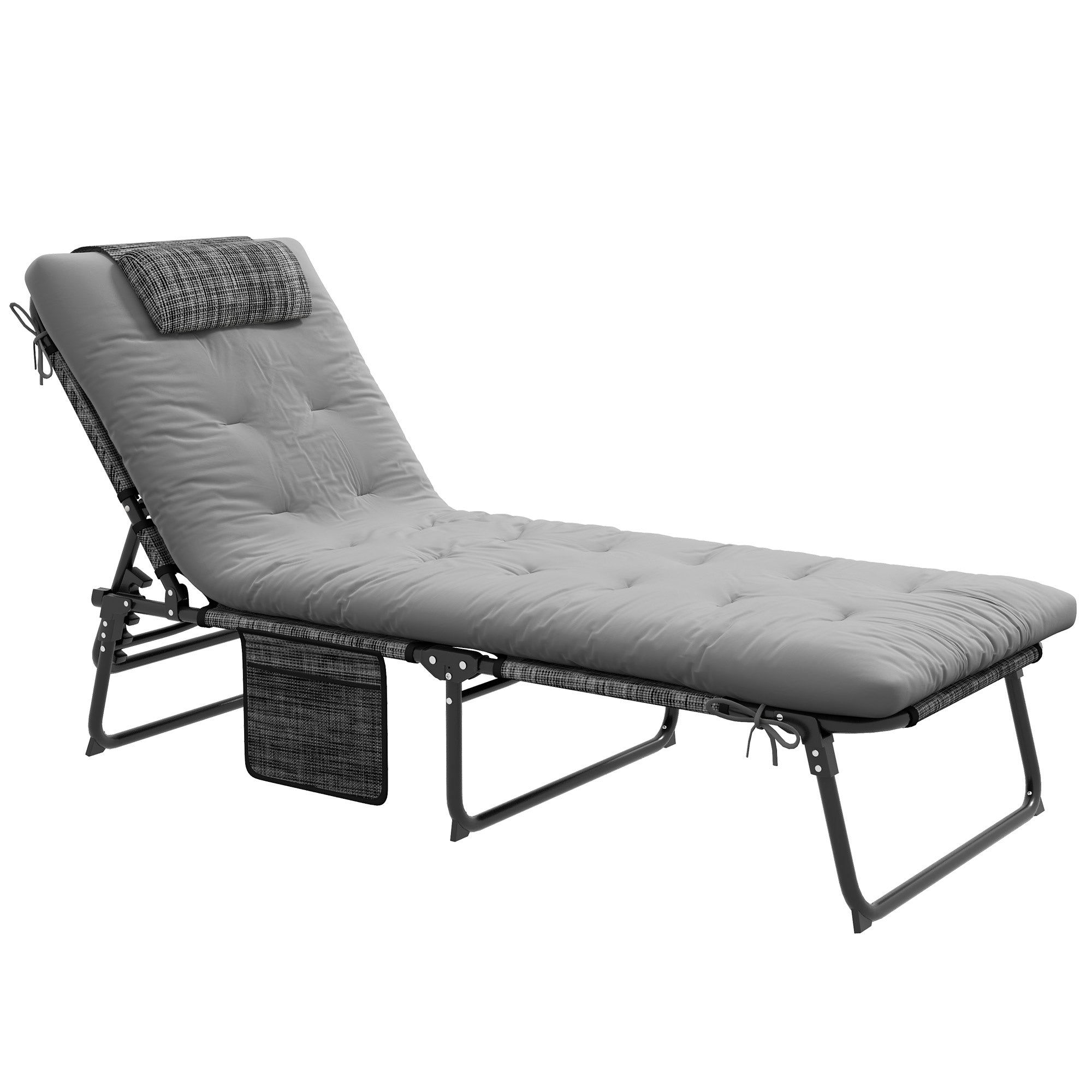 Outsunny folding garden bed and reclining with side pocket, 68x189x30 cm, black and gray - Borgè
