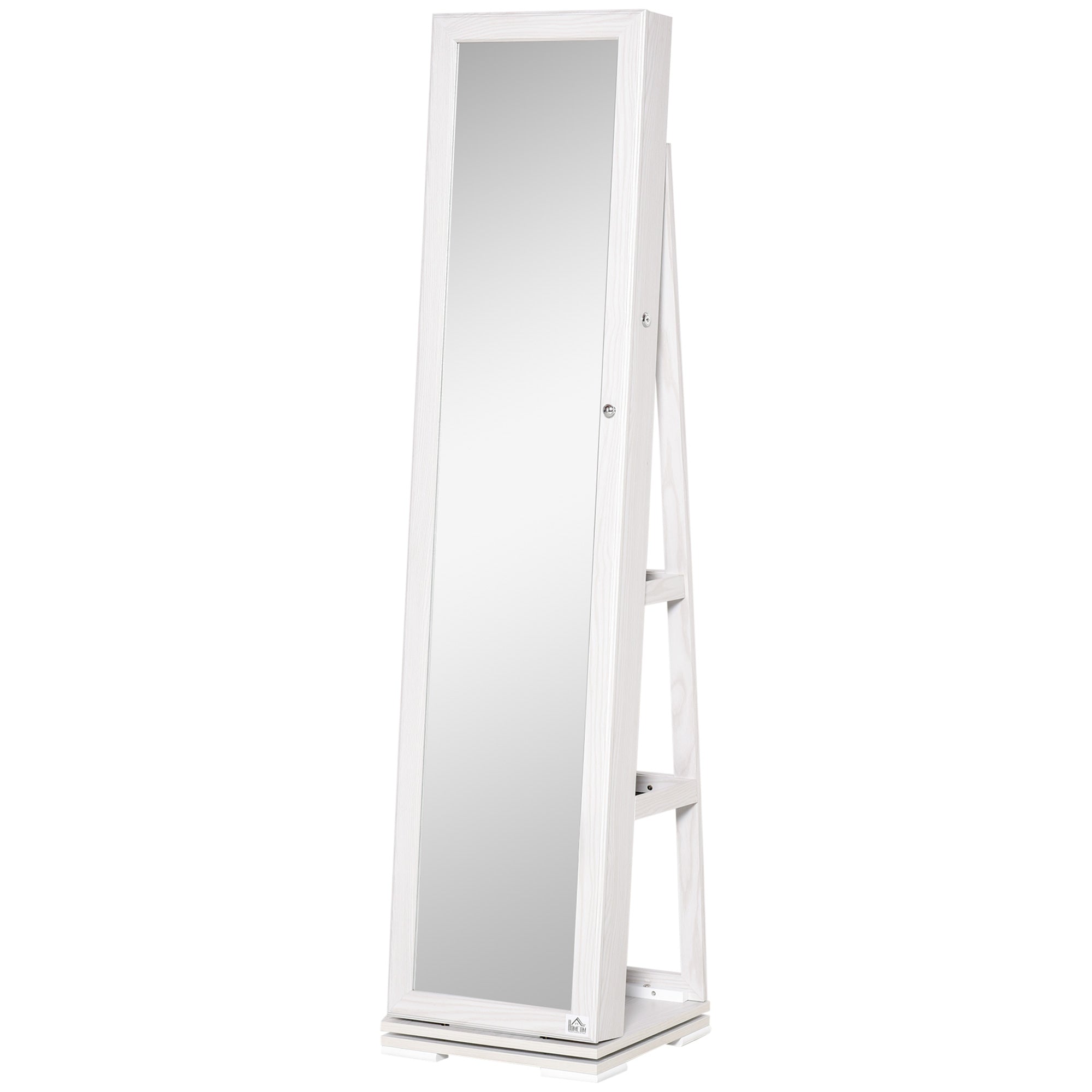 swivel mirror for bedroom with 2 keys, in white and glass wood, 38x38x160 cm - Borgè