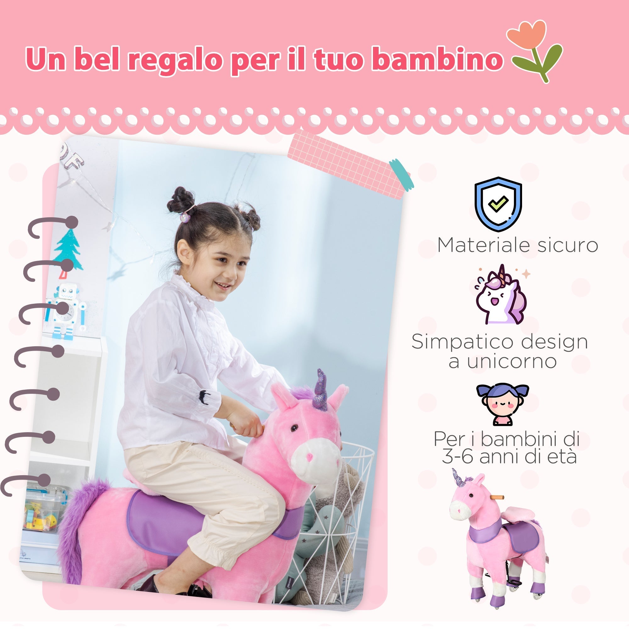Pink Unicorn with wheels | 3-6 Years - Borgè