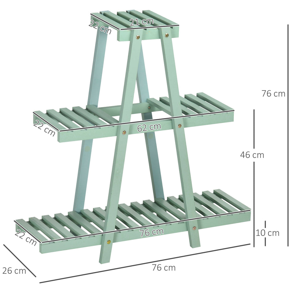 3-Tier Indoor Outdoor Fir Wood Plant Stand, 76x26x76cm, Light Green - Borge' Group Limited