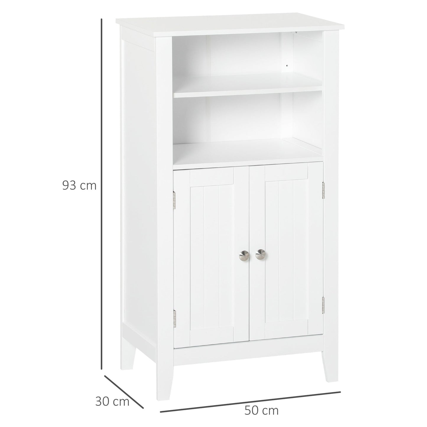 Kleankin Bathroom cabinet with adjustable shelves and cabinet 2 white wooden doors, 50x30x93cm - Borgè