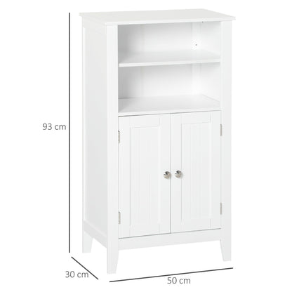 Kleankin Bathroom cabinet with adjustable shelves and cabinet 2 white wooden doors, 50x30x93cm - Borgè