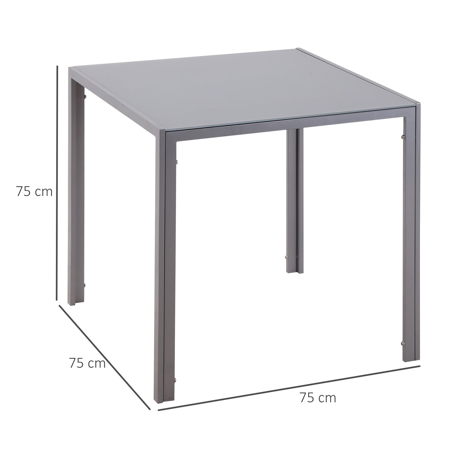 Square Table 4 Seater for Kitchen and Living Room, Modern Table in Metal and Tempered Glass, 75x75x75 cm, Grey - Borgè