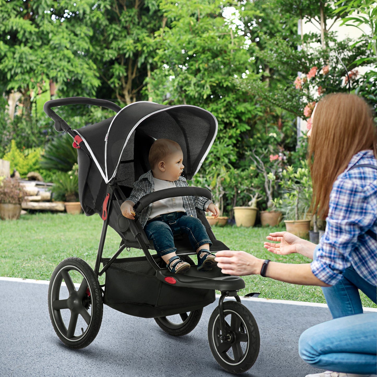 Folding stroller for children 0-36 months with adjustable roof and storage basket, 128x58x106 cm, black - Borgè