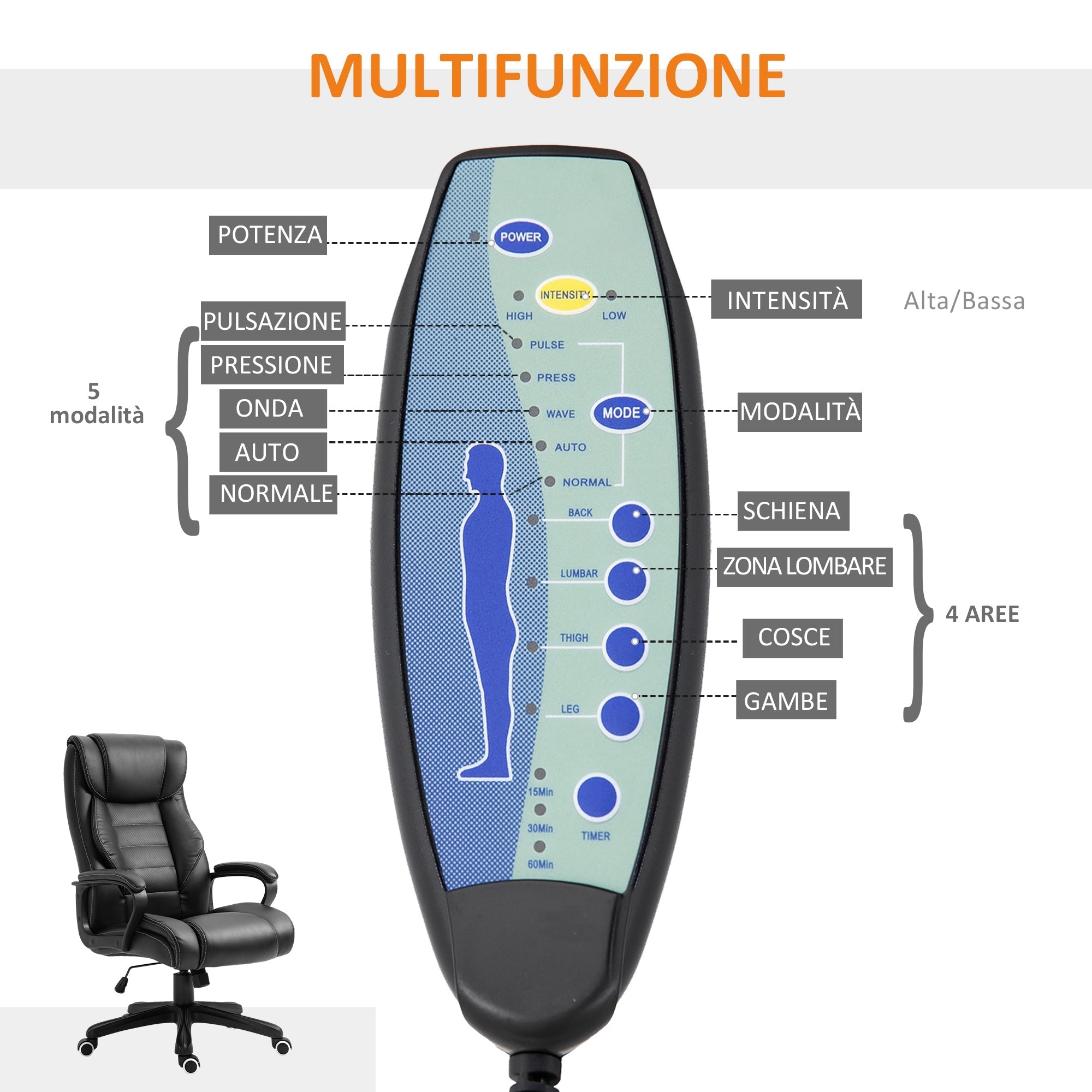 Ergonomic massant and managerial massacle chairman in black -like - Borgè