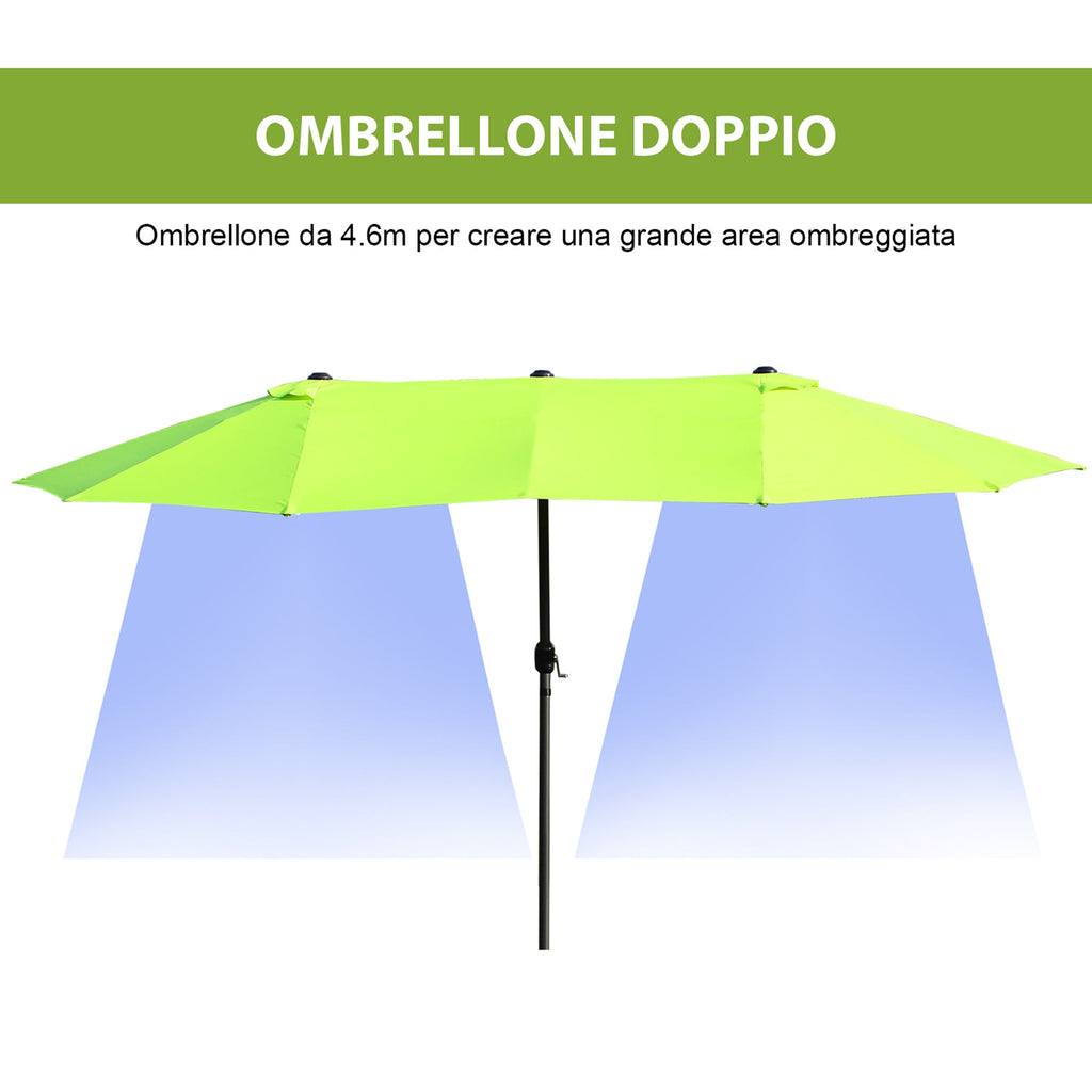 Double Garden Umbrella with Crank Opening, in Steel and Polyester, 460x270x240 cm, Light Green - Borge' Group Limited