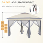 Pop Up Gazebo, Double Roof Foldable Canopy Tent with Zippered Mesh Sidewalls, Height Adjustable and Carrying Bag, Event Tent for Patio Garden Backyard, Beige 330x330x288cm - Borge' Group Limited