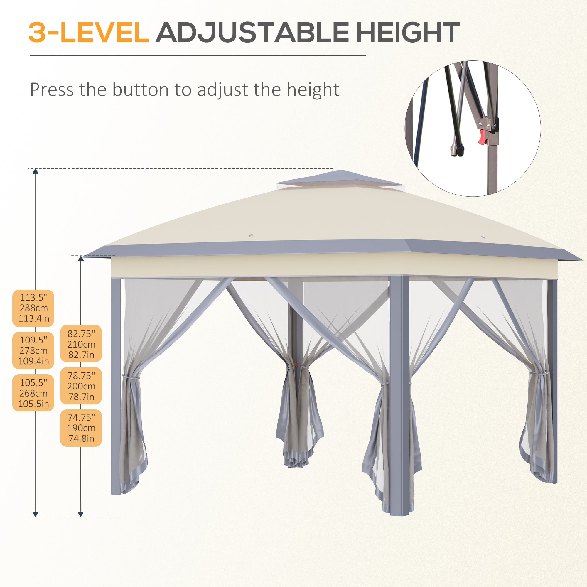 Pop Up Gazebo, Double Roof Foldable Canopy Tent with Zippered Mesh Sidewalls, Height Adjustable and Carrying Bag, Event Tent for Patio Garden Backyard, Beige 330x330x288cm - Borge' Group Limited