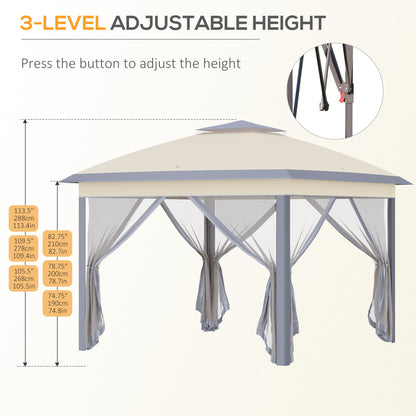 Pop Up Gazebo, Double Roof Foldable Canopy Tent with Zippered Mesh Sidewalls, Height Adjustable and Carrying Bag, Event Tent for Patio Garden Backyard, Beige 330x330x288cm - Borgè