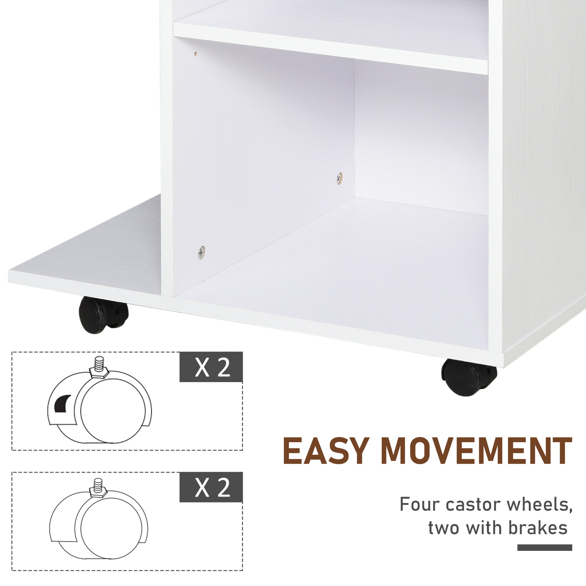 Wine cabinet for 4 -wheeled wooden printer, adjustable shelf and cpu floor, white - Borgè