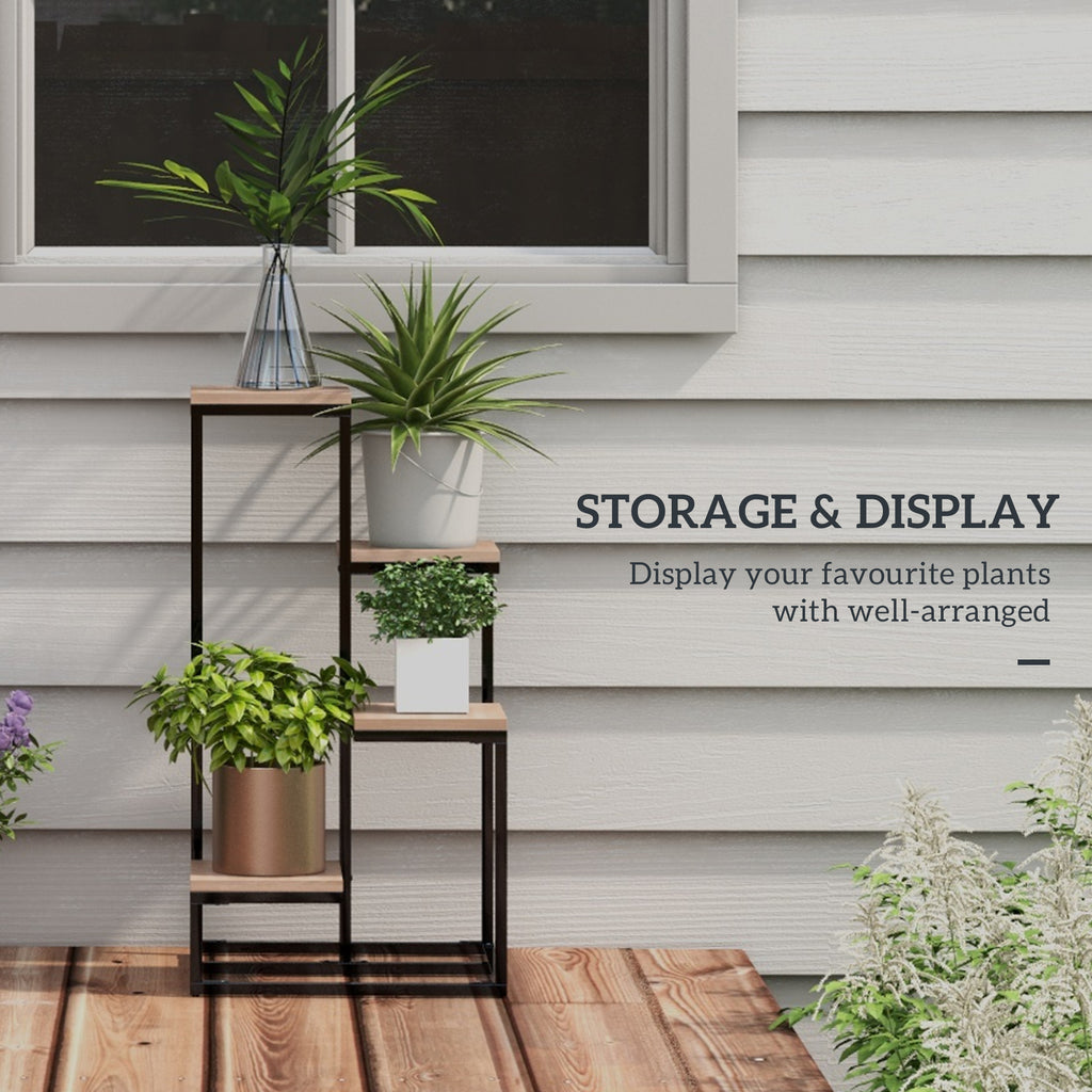 Outsunny shelf for 4 -level plants in steel and wood, 40x40x75.5 cm, brown and black - Borgè