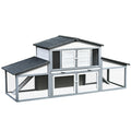 Outdoor Rabbit Hutch in Wood and Metal, Cage for 2-3 Rabbits or Rodents, Grey and White 225x70x100cm - Borge' Group Limited