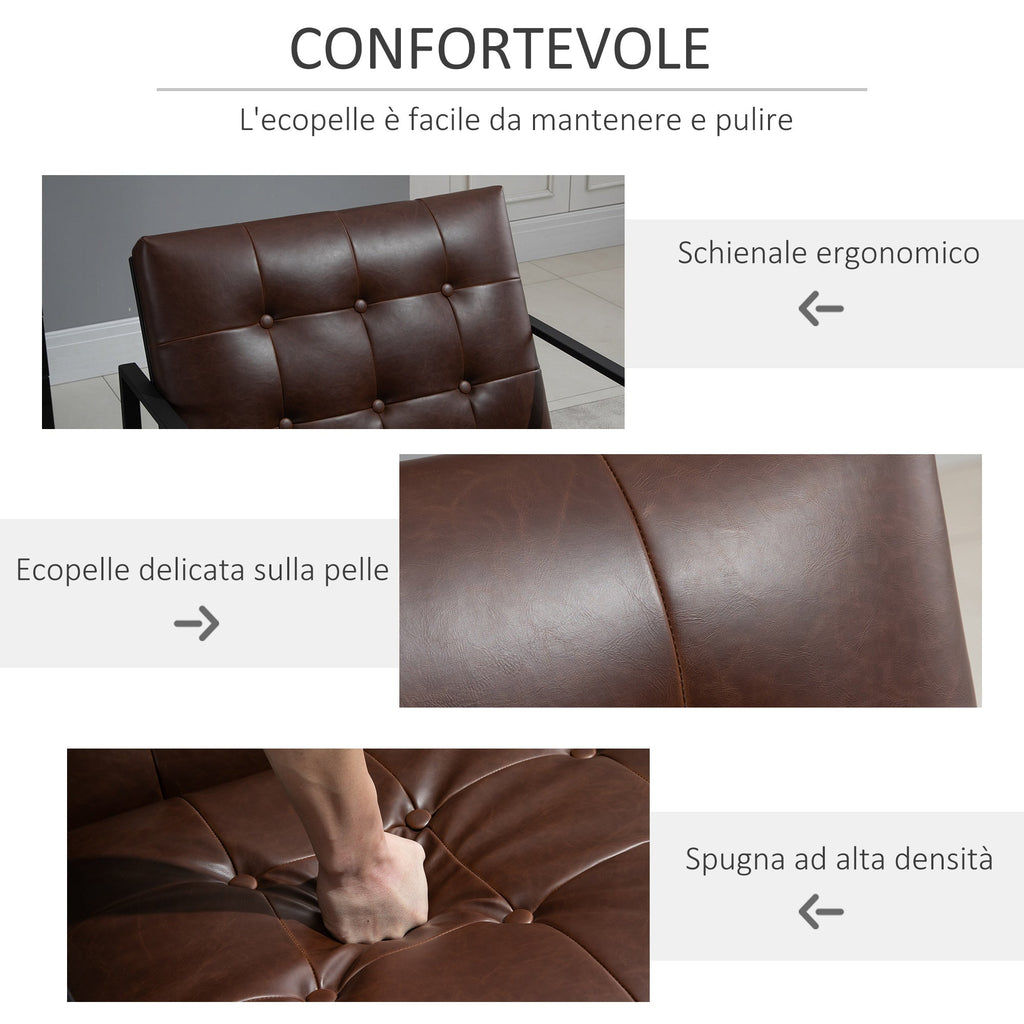 armchair polon style quilted with buttons, modern metal armchair and PU armchair, 75x81x78cm brown - Borgè