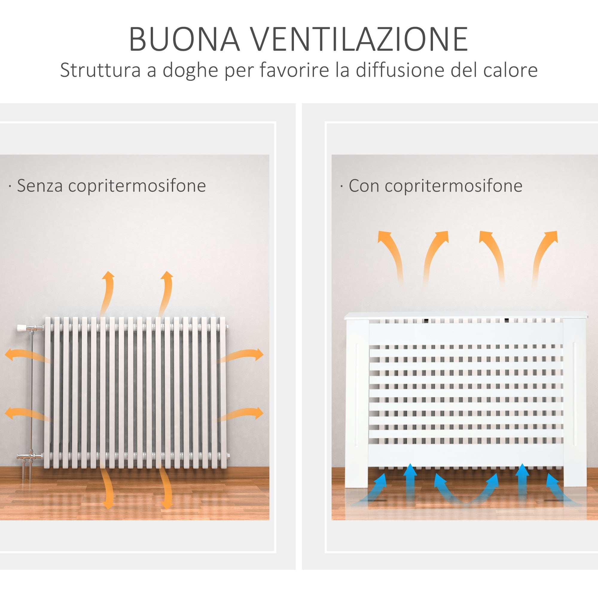 Coverterothermaphone in white wood with slat structure 112x19x81cm - Borgè