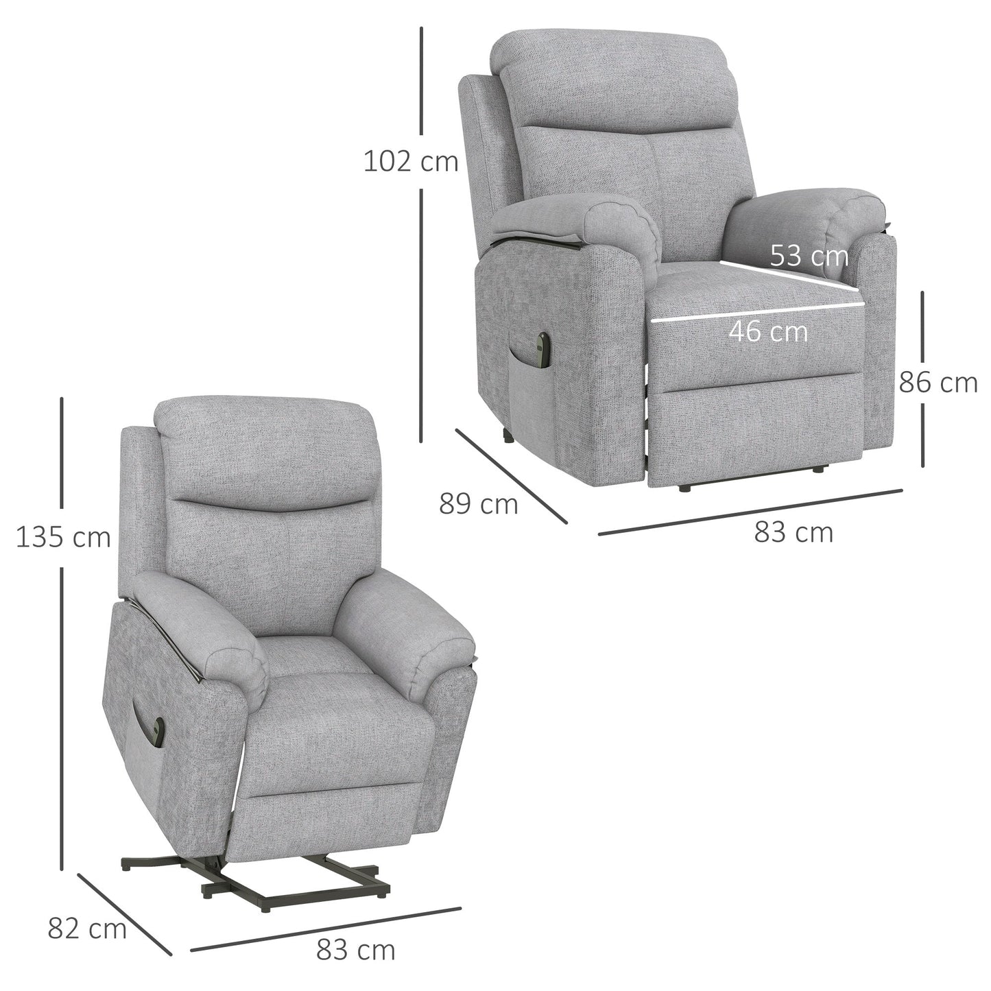 Grey Reclinable Lifting Armchair with footrests and massage points| 83x89x102 cm - Borgè