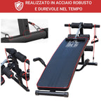 Multifunction bench for training at home, abdominal bench tilt with spring voting and adjustable back and 2 elastic strings, 55.5 x 137.5 cm black - Borge' Group Limited