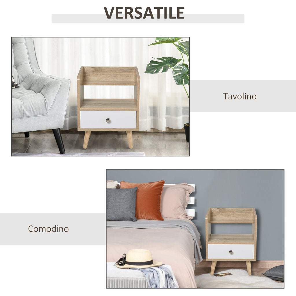 bedside table saving cabinet with drawer and wooden shelf 37x30x48cm - oak/white - Borgè