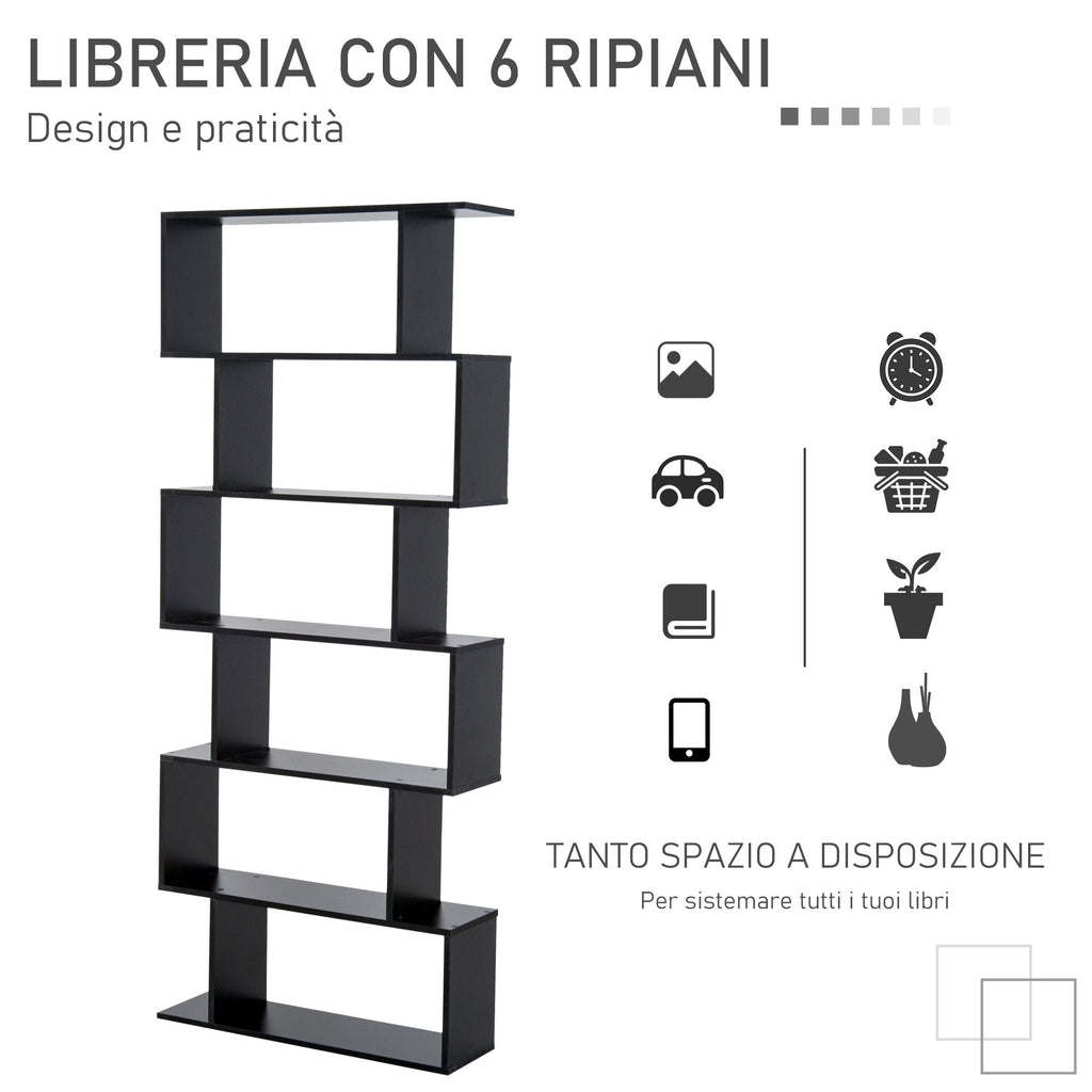 Homonda Library Wood Modern Design with 6 shelves 80 Ã— 23 Ã— 192cm Black - Borgè