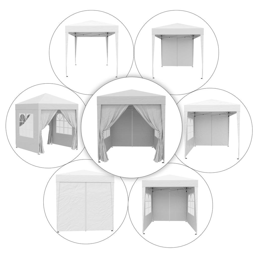 2x2m Pop Up Folding Gazebo with 4 Removable Walls in Polyester and Steel, White - Borge' Group Limited