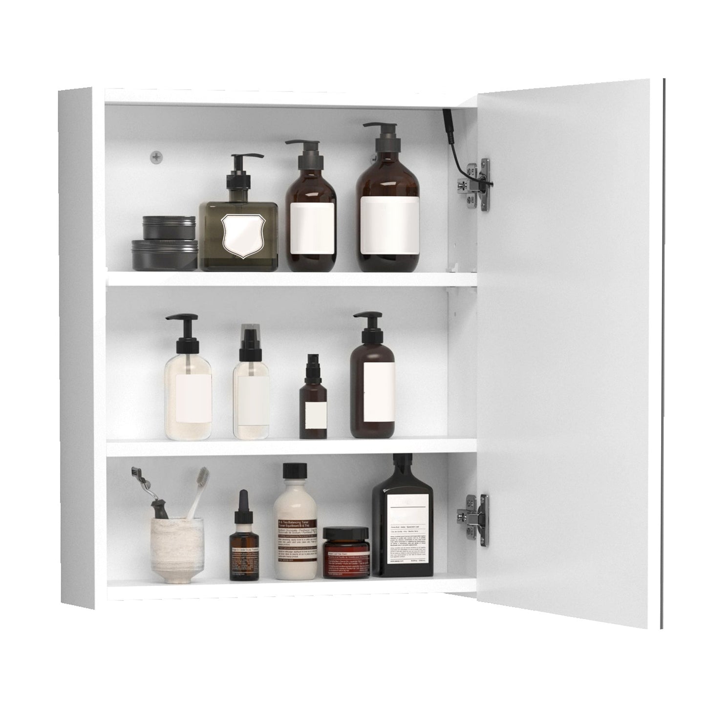 Bathroom wall cabinet with 1 door, mirror and LED lights | 2 internal shelves | White MDF (60 x 50 x 15cm) - Borgè