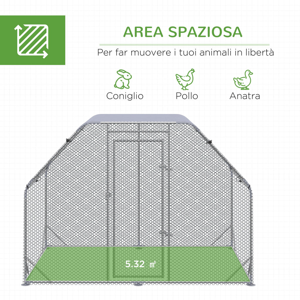 Chicken Run with Cover for 4-6 Chickens, Steel, 280x190x195 cm - Borge' Group Limited