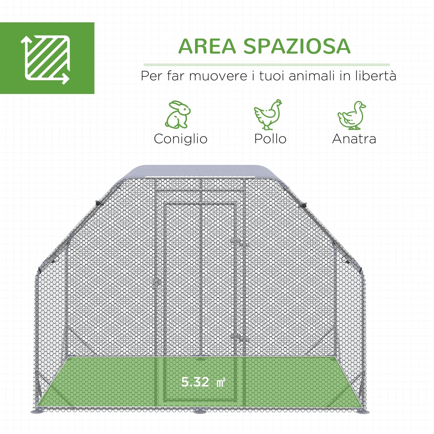 Pawhut Coop Fence for Chickens in steel cover, 4-6 chickens 280x190x195 cm - Borgè