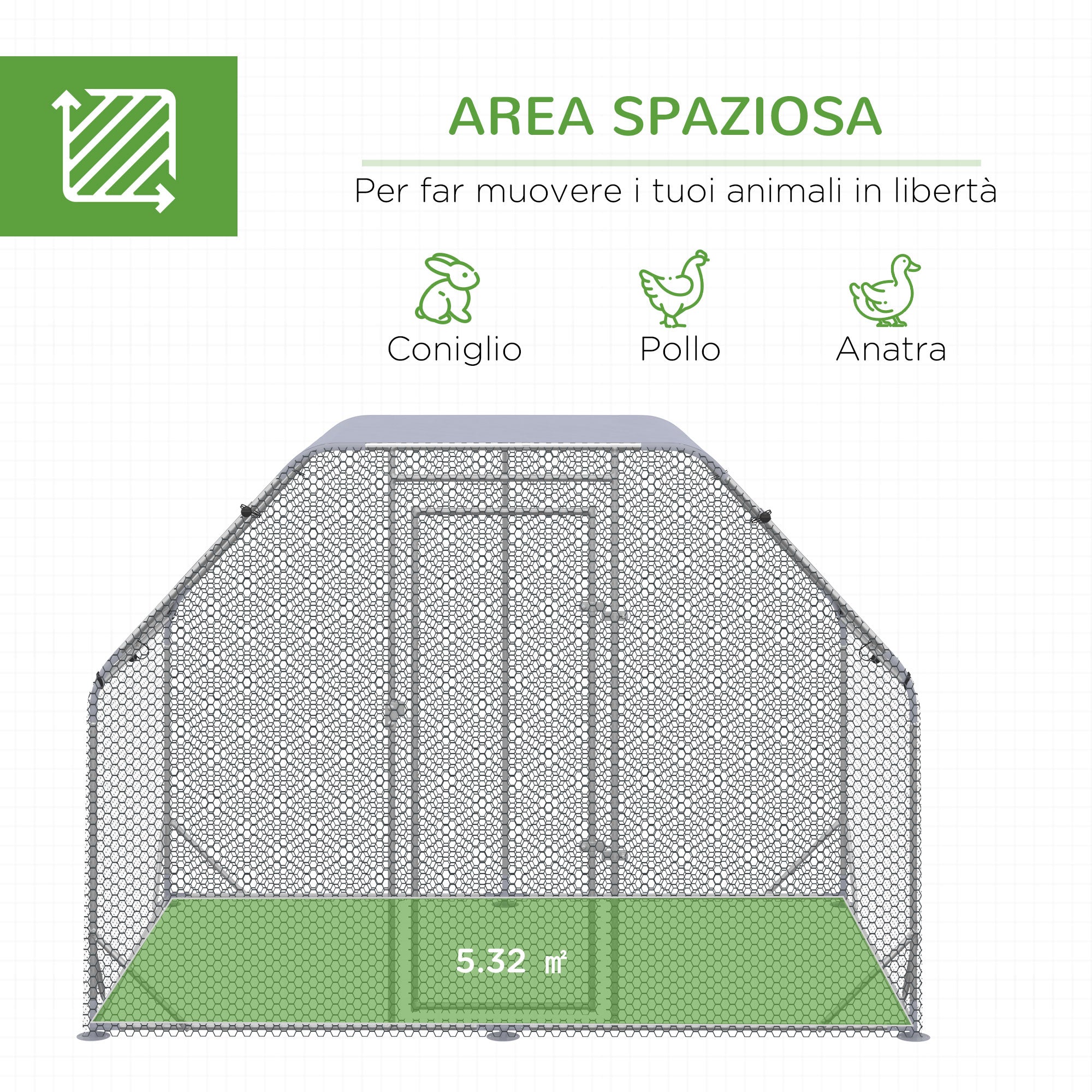 Chicken Run with Cover for 4-6 Chickens, Steel, 280x190x195 cm - Borge' Group Limited