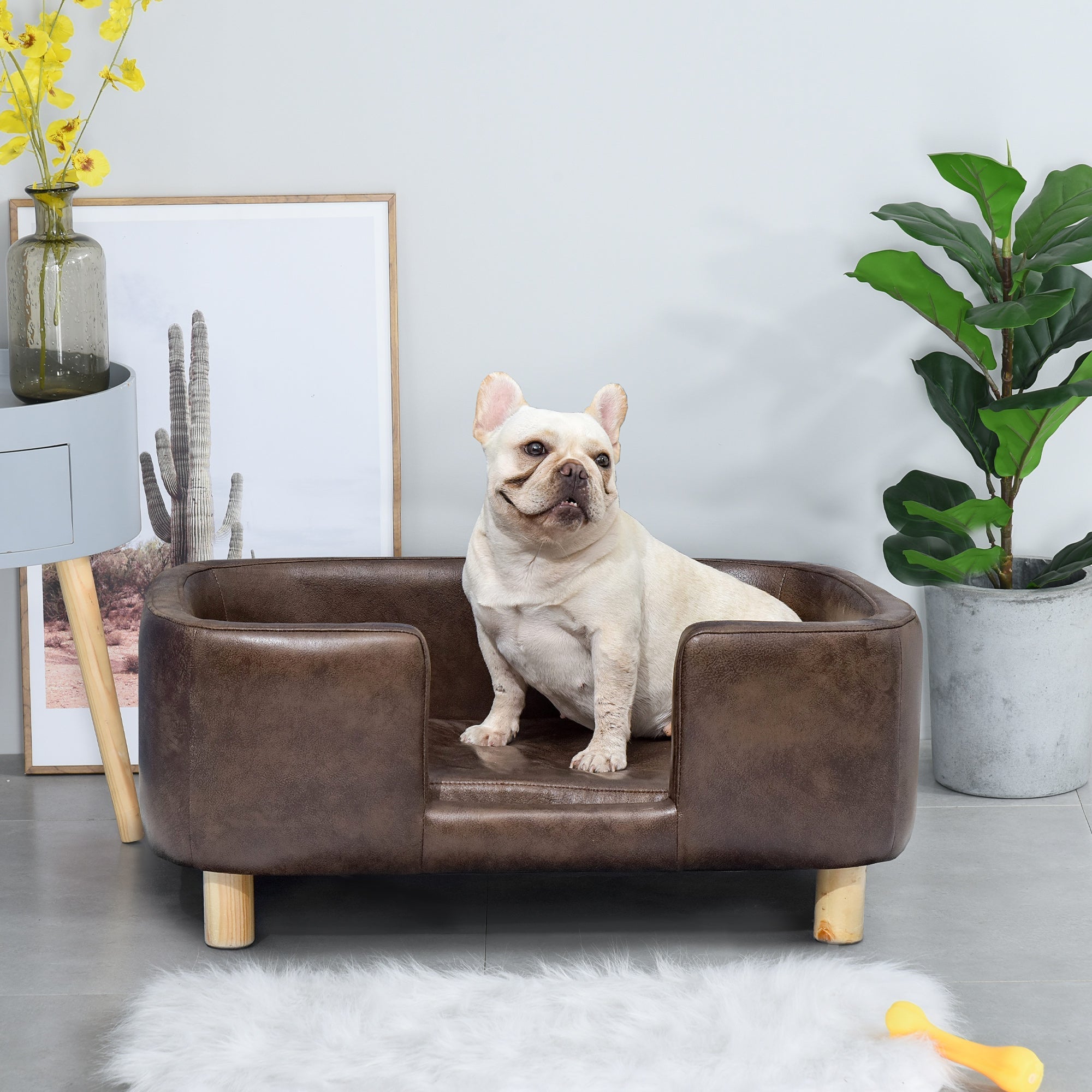 Pet Sofa, Removable Foam Padded Cushion, Small Medium Dog, Dark Brown 74x48. 5x31cm - Borge' Group Limited