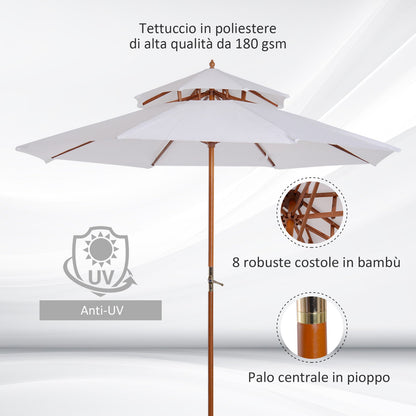 Outsunny garden umbrella wooden terrace with double waterproof roof, cream, φ2.7 × 2.6m - Borgè