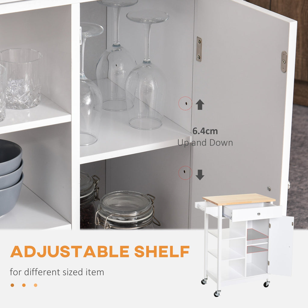 kitchen trolley with antina drawer and 3 open shelves in white wood 66 x 39.5 x 86.5 cm - Borgè