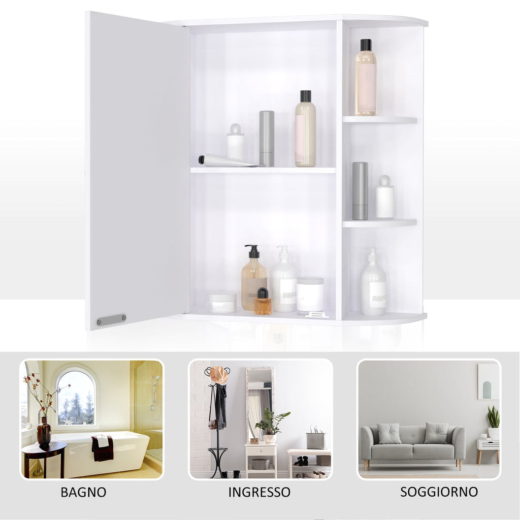 Wall cabinet with mirror and shelves for white wooden bathroom 66 x 17 x 63 cm - Borgè