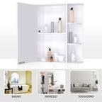 Wall cabinet with mirror and shelves for white wooden bathroom 66 x 17 x 63 cm - Borgè