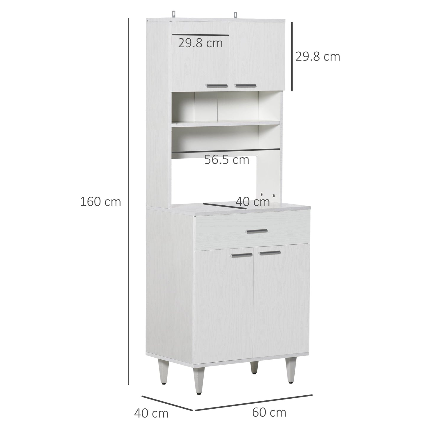 High Kitchen Sideboard, Classic White Wooden Sideboard with 2 Cabinets and 1 Shelf, White, 60x40x160cm - Borgè