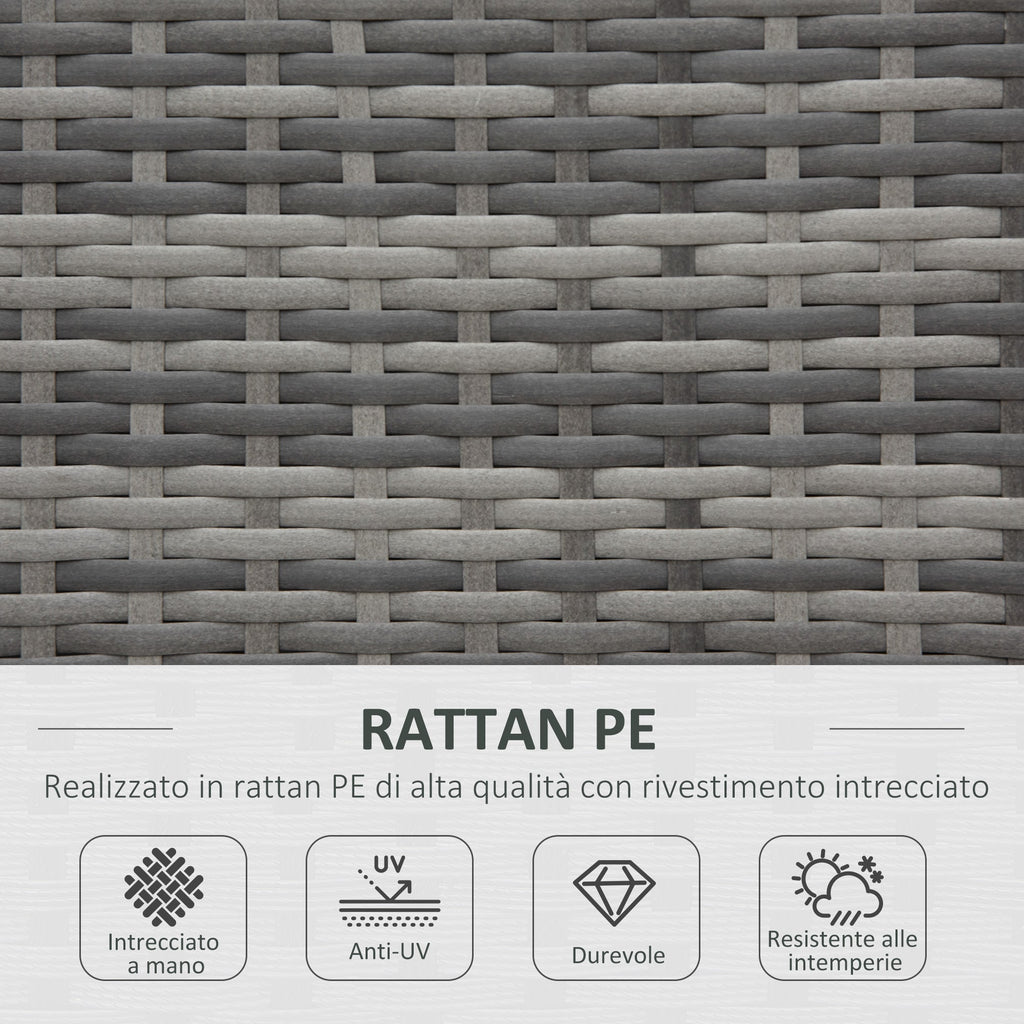 4-Piece PE Rattan Garden Furniture Set, Corner Sofa and Glass Coffee Table, Padded and Removable Cushions, Grey - Borge' Group Limited