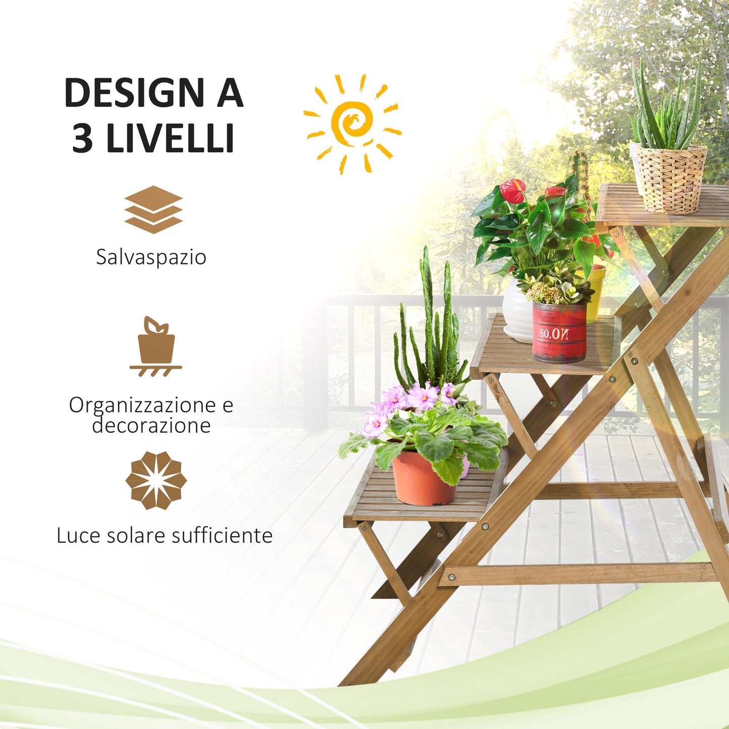 Outsunny 3 -level lenses from internal and outdoor slats with ladders, fir wood, 101x83x88 cm, brown - Borgè