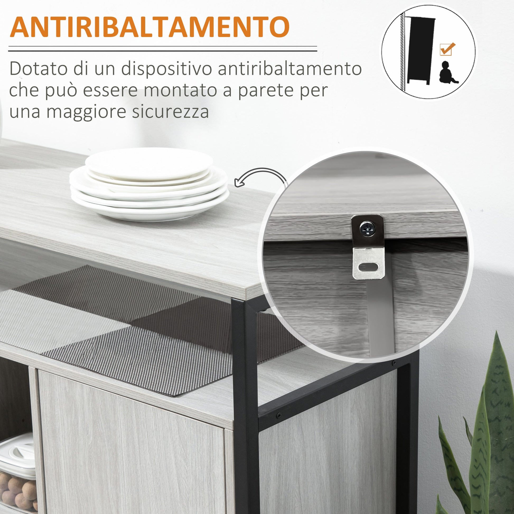 Modern wooden belief with 2 lockers and shelves, 100x34x87.2cm, light Grey - Borgè