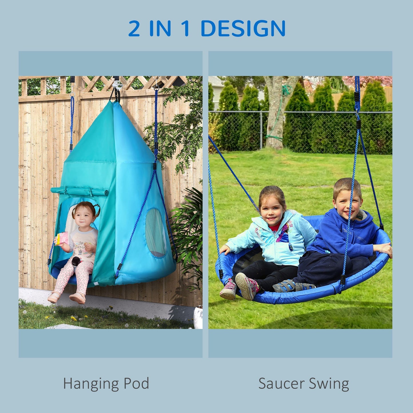 Outsunny Garden swing with 3-8 year olds curtains, Ã˜100cm and adjustable strings, blue - Borgè