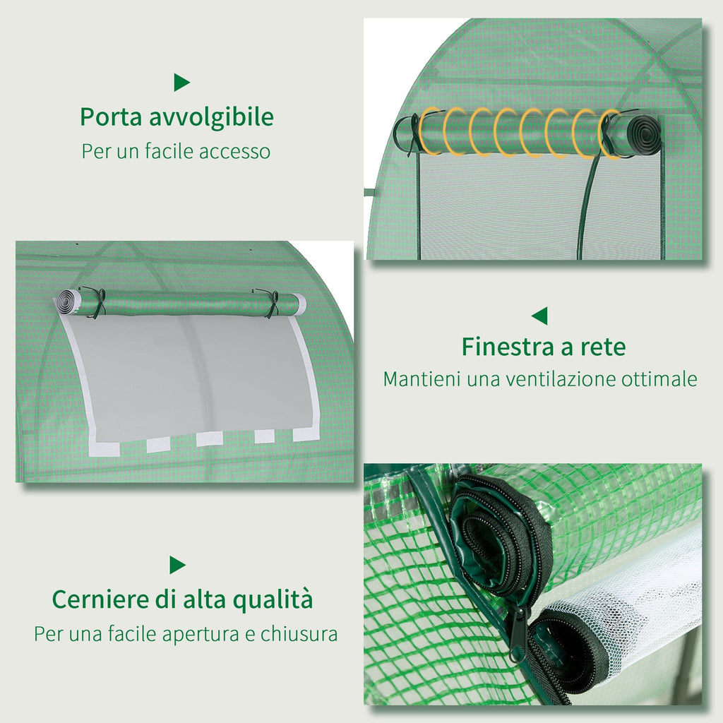 Greenhouse Tunnel Garden Greenhouse with Roller Doors and Windows in Green PE, 180x180x200cm - Borge' Group Limited