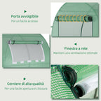 Greenhouse Tunnel Garden Greenhouse with Roller Doors and Windows in Green PE, 180x180x200cm - Borge' Group Limited