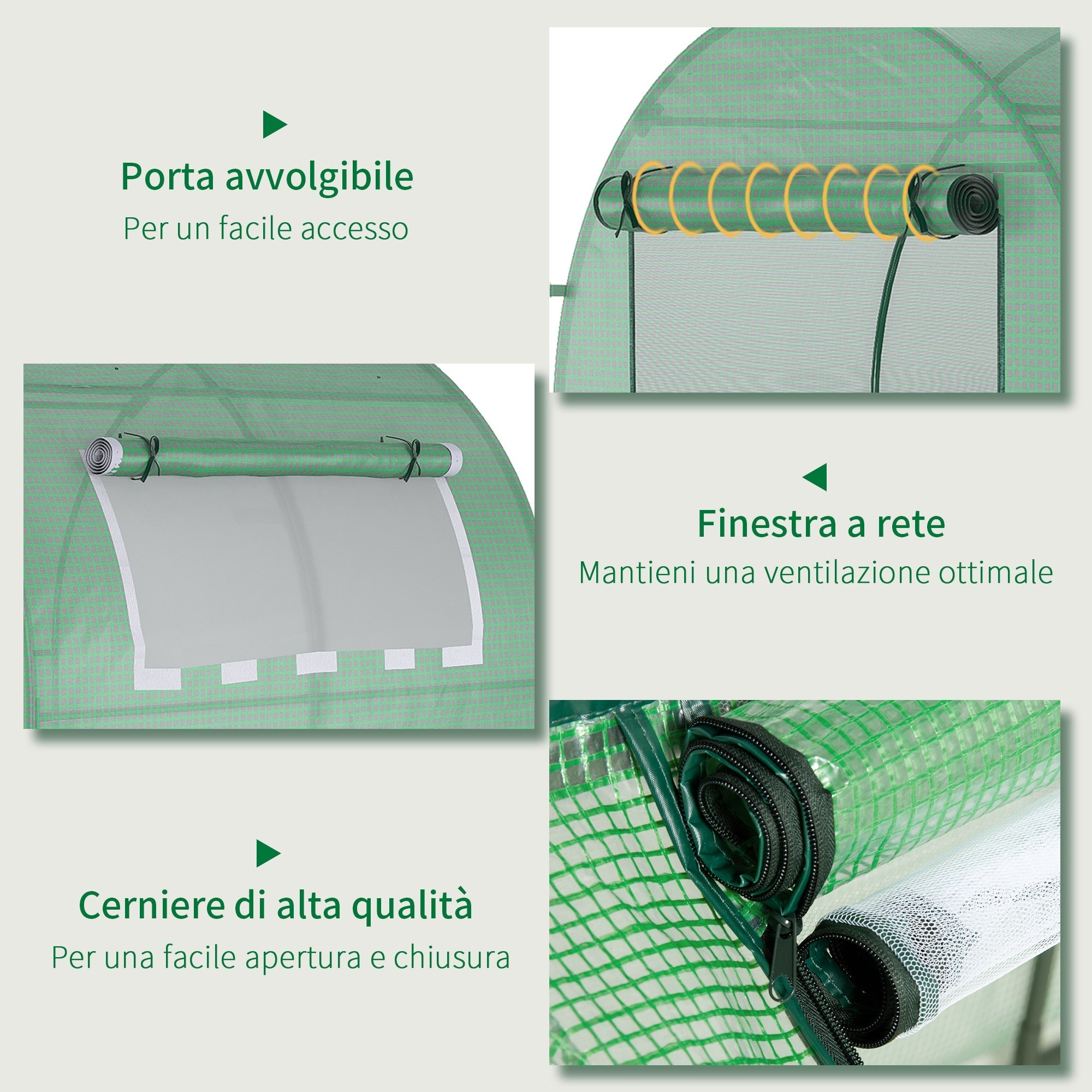 Greenhouse Tunnel Garden Greenhouse with Roller Doors and Windows in Green PE, 180x180x200cm - Borge' Group Limited