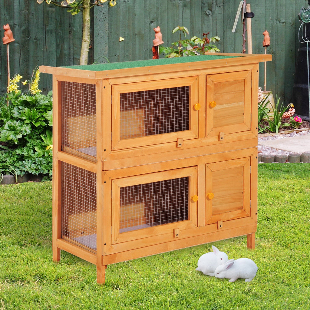 Double-Decker Rabbit Cage, Outdoor Rabbit Hutch Made of Fir Wood, 90x45x90 cm, Wood and Green - Borge' Group Limited