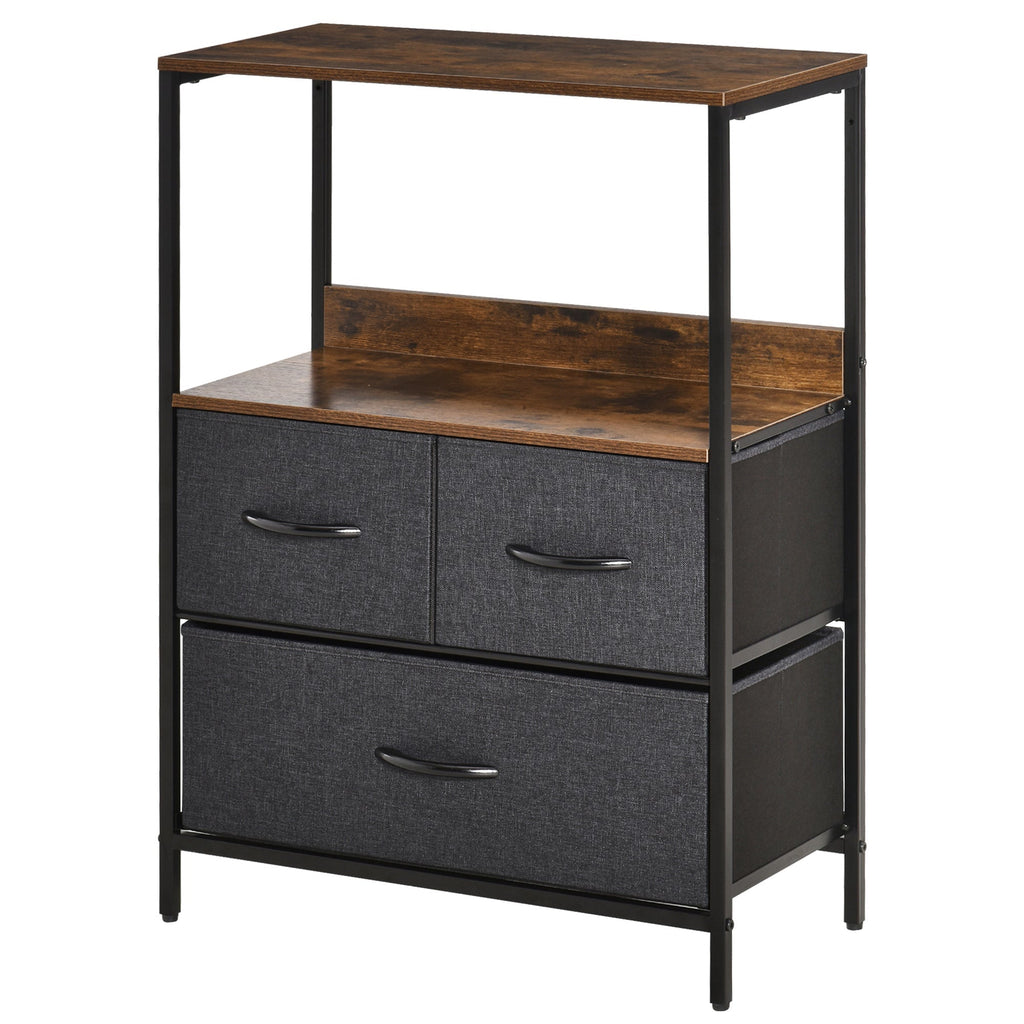 Multiuse chest of drawers with 3 fabric drawers, 58x29x81.5cm, brown - Borgè