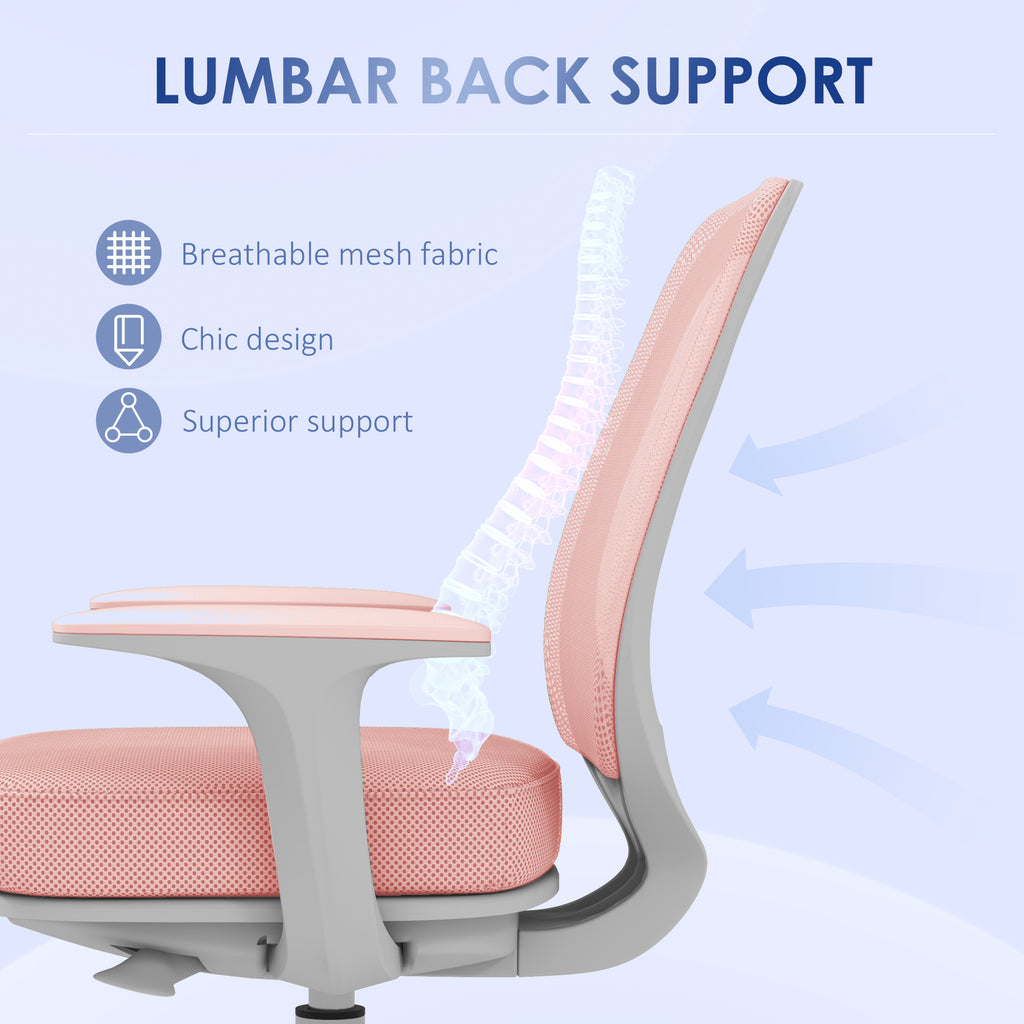 Ergonomic office chair and reclining at adjustable height with 5 wheels, 55x48x82.5-94.5 cm, pink - Borgè