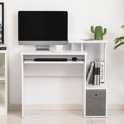 Homcom computer desk with keyboard holder, shelter and drawer in fabric, in wood, 100x40x86.6cm, white - Borgè