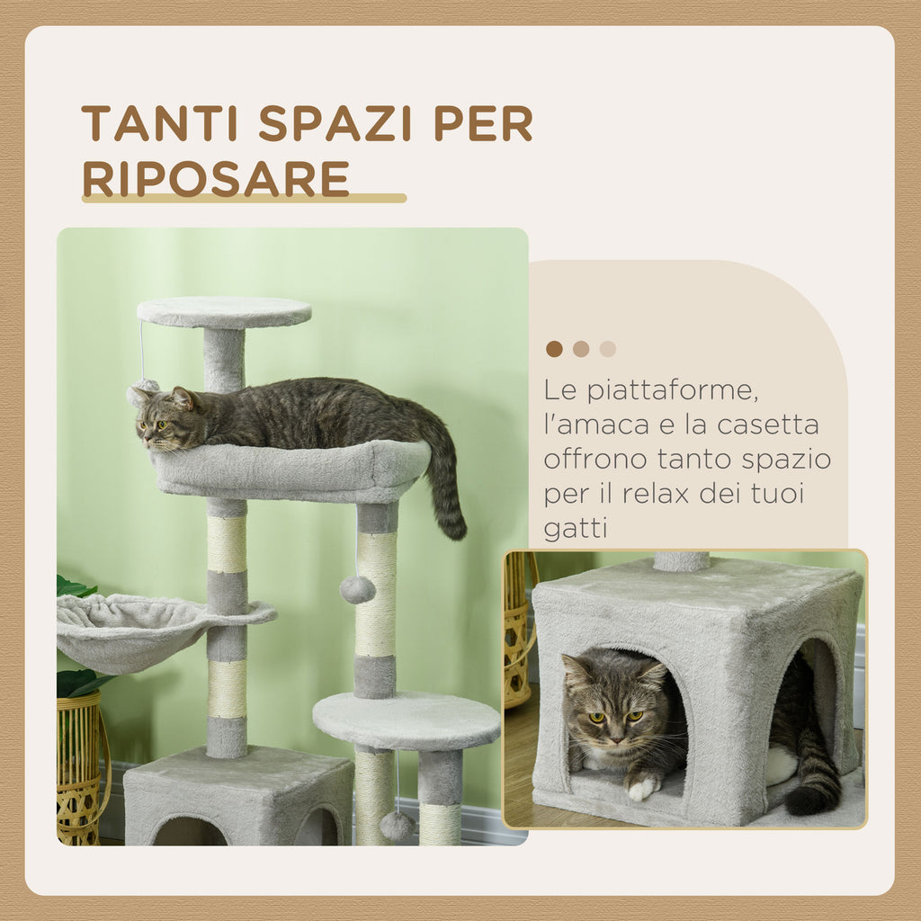 Cat Tree for cats with Scratch Pole i, 65x30x104 cm, light gray - Borgè
