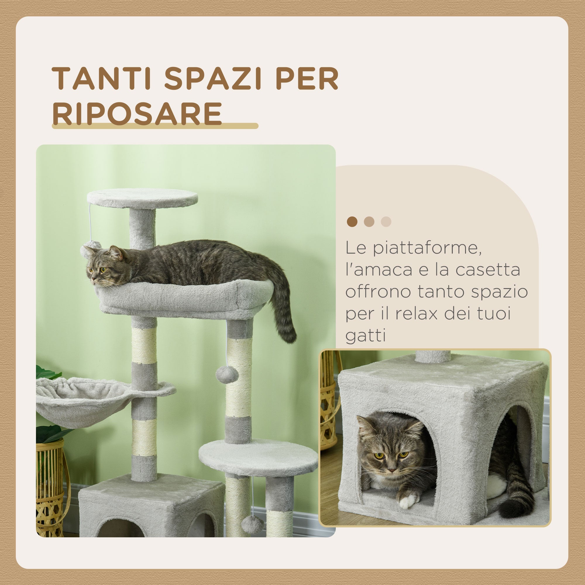 Cat Tree for cats with Scratch Pole i, 65x30x104 cm, light gray - Borgè