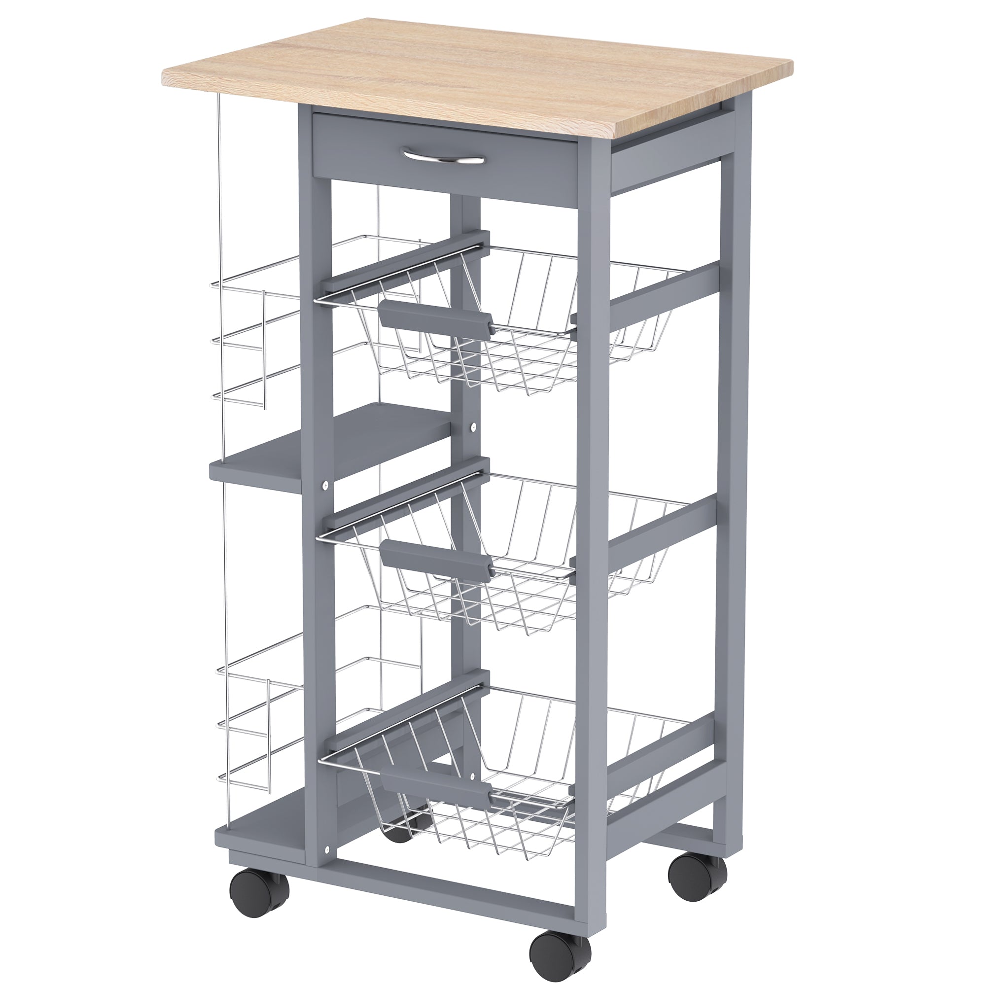 Homcom kitchen trolley with removable drawers and 2 hobs, in pine wood and metal, 47x37x83 cm - Borgè